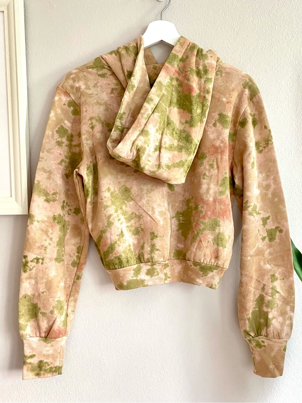 AFRM Tie-Dye Cropped Hoodie Brown Green Tan Camo Soft Cotton Blend Nordstrom NEW